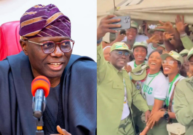 Lagos state Governor, Babajide Sanwo-Olu with Lagos Batch B Corps Members